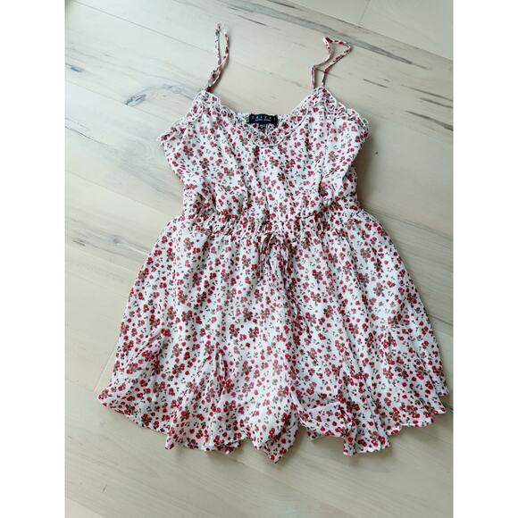 Y2k Floral Print Romper Womens Size Small Red White spaghetti straps Ruffles - Picture 5 of 7
